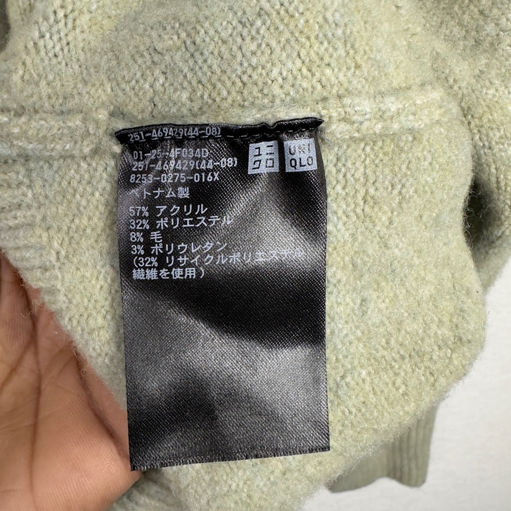 Uniqlo‎ Sweater Mens M Green Wool Blend Knit Crewneck Minimalist Preppy Grandpa - Picture 4 of 7